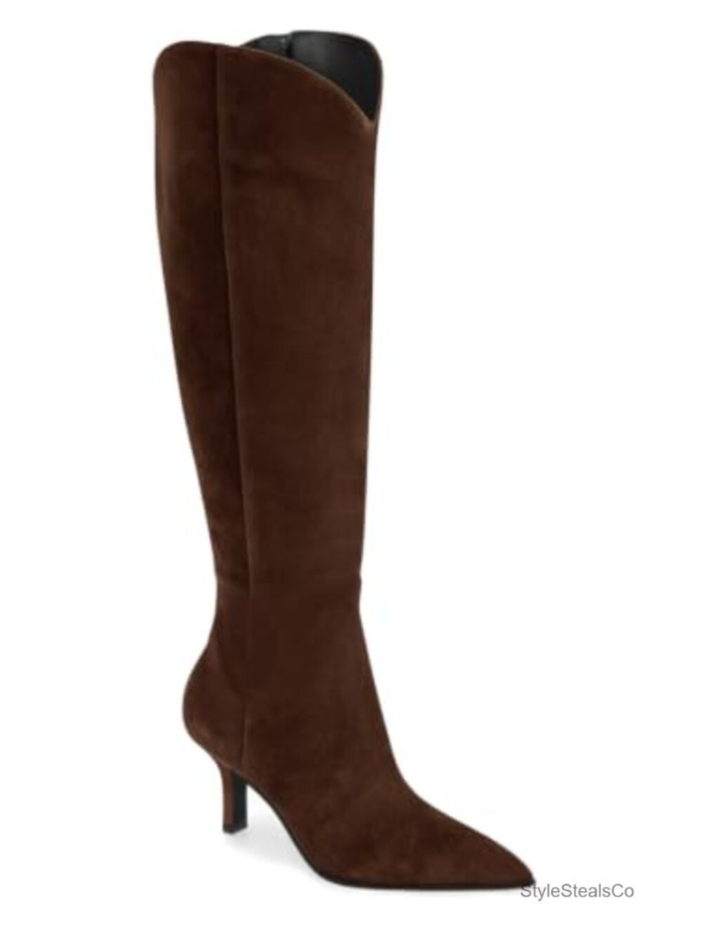 Kitten Heel Knee High Boots Pointed Toe Faux Suede Tall Side Zip